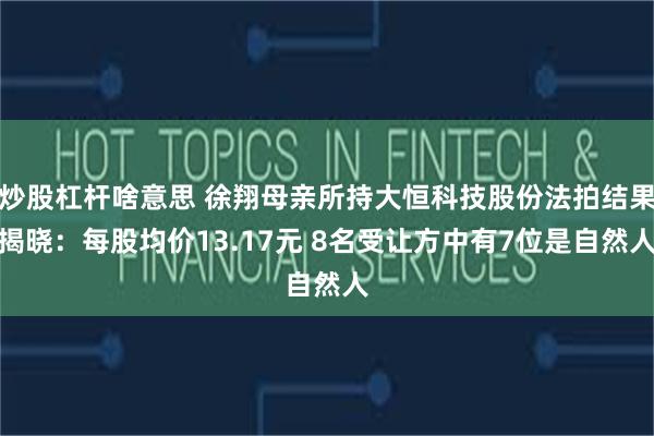 炒股杠杆啥意思 徐翔母亲所持大恒科技股份法拍结果揭晓：每股均价13.17元 8名受让方中有7位是自然
